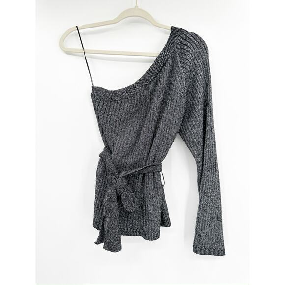 Eleven Six Nova Alpaca Metallic Lurex Blend Gray One Shoulder Sweater Size L - Picture 3 of 5